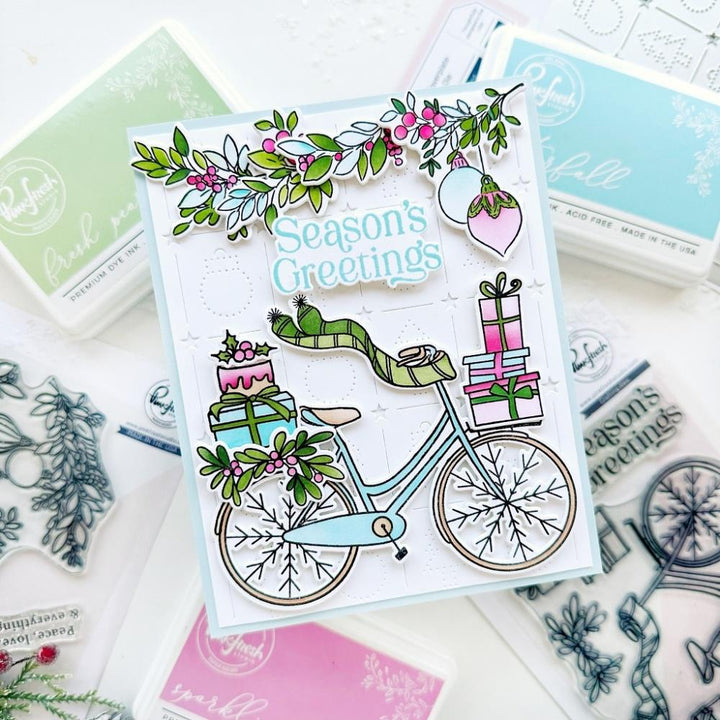 Pinkfresh Studio 4"X6" Clear Stamp Set: Holiday Bicycle (5A002CM71GG4B)