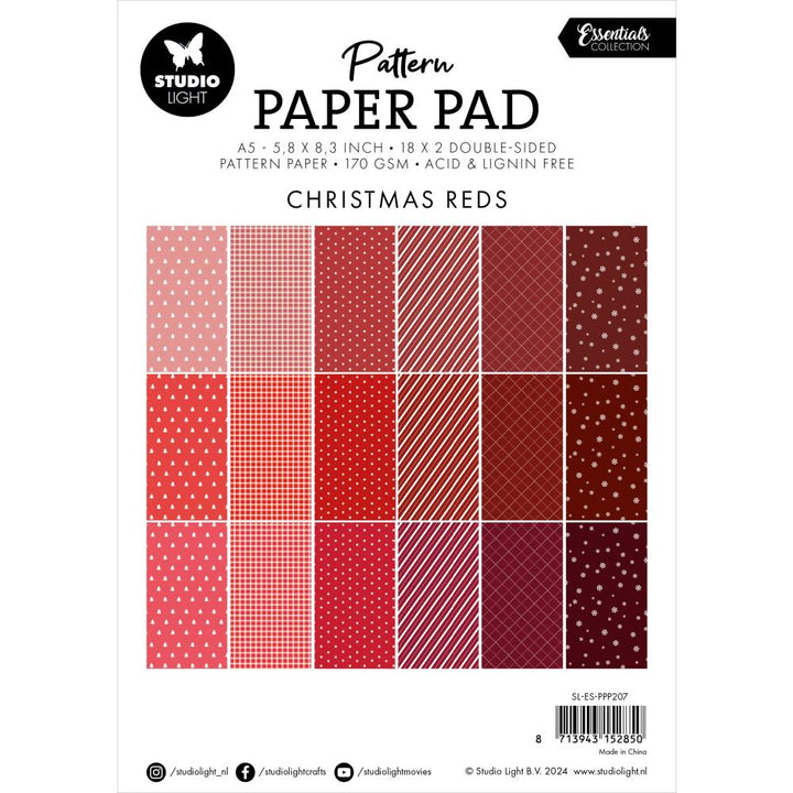 Studio Light Pattern Essentials 5.83"X8.25" Paper Pad: Nr. 207, Christmas Reds (5A0023JK1G6PS)