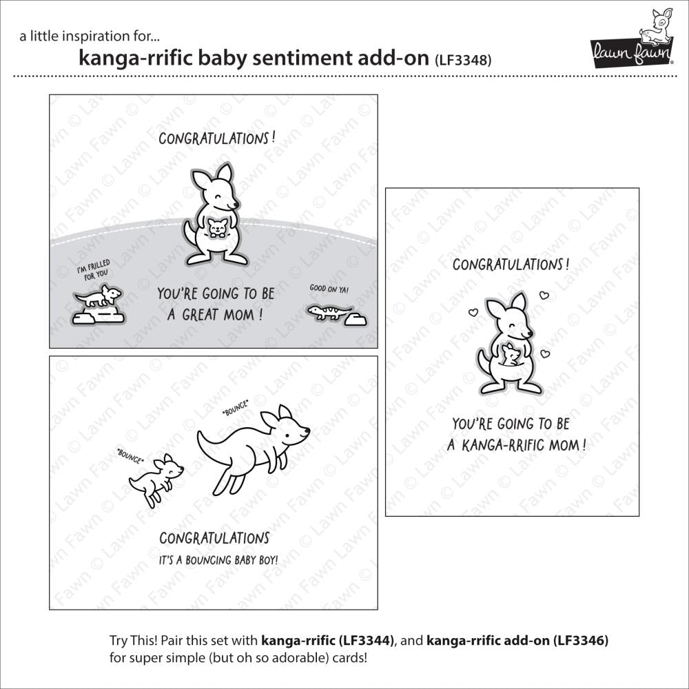 Lawn Fawn 3"X2" Clear Stamps: Kanga-rrific Baby Sentiment Add-On (LF3348)