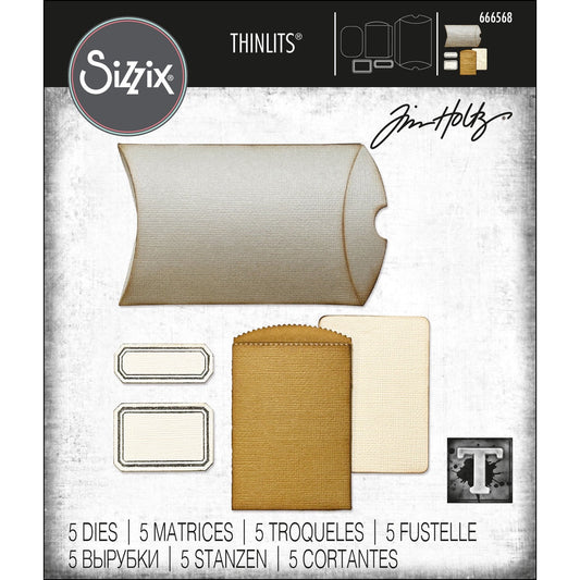 Tim Holtz Thinlits Dies: Vault Pillow Box + Bag, 5/Pkg, by Sizzix (666568)