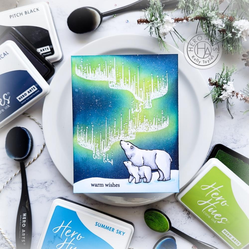 Hero Arts Clear Stamp & Die Combo: Nothern Lights Polar Bears (HASB375)