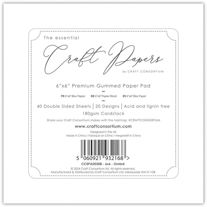 Craft Consortium Ombre 6"X6" Double-Sided Paper Pad, 40/Pkg (CCEPAD030B)