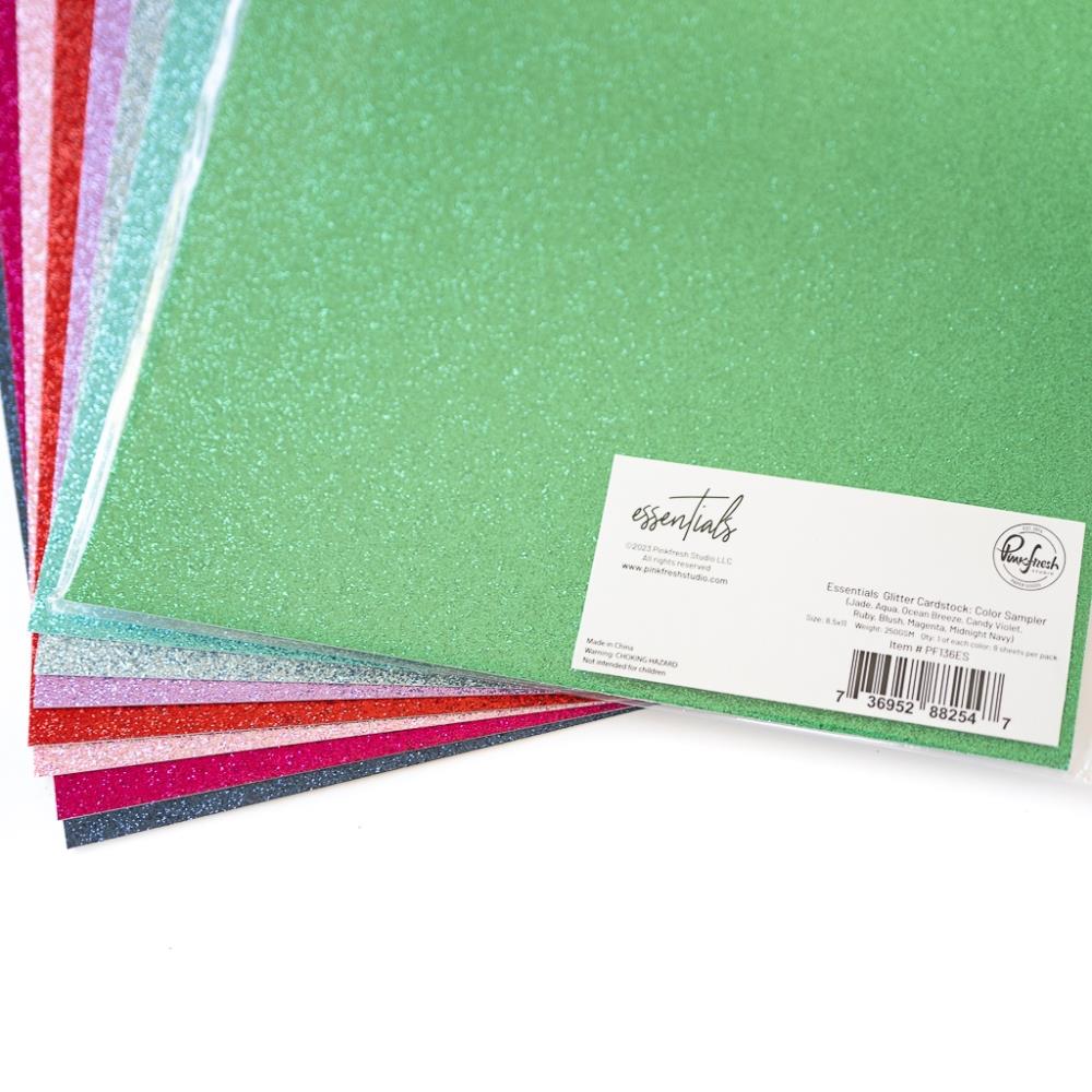 Pinkfresh Studio Essentials 8.5"X11" Glitter Cardstock: Color Sampler, 8/Pkg (PF136ES)