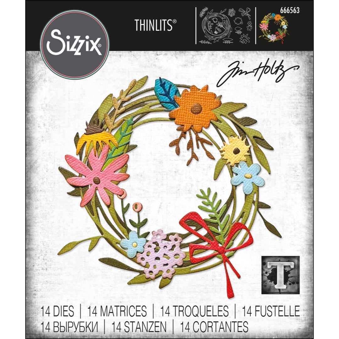 Tim Holtz Thinlits Dies: Vault Funny Floral Wreath, 14/Pkg, by Sizzix (666563)
