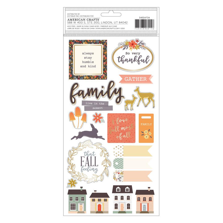 American Crafts Farmstead Harvest Puffy Thickers Stickers: Phrases w/Gold Foil, 46/Pkg (ACFH4734)