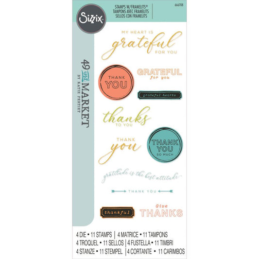 Sizzix/49 and Market Clear Stamps With Framelits Die: Thankful Sentiments (5A0024181G7B3)