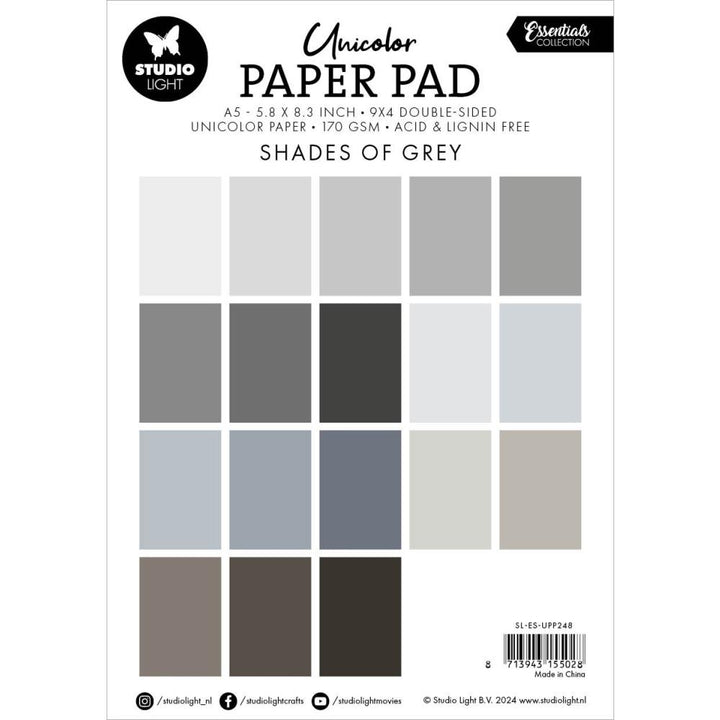 Studio Light Essentials 5.82"X8.26" Unicolor Paper Pad: Nr. 248, Shades Of Grey, 36/Pkg (5A002BJS1GDYW)