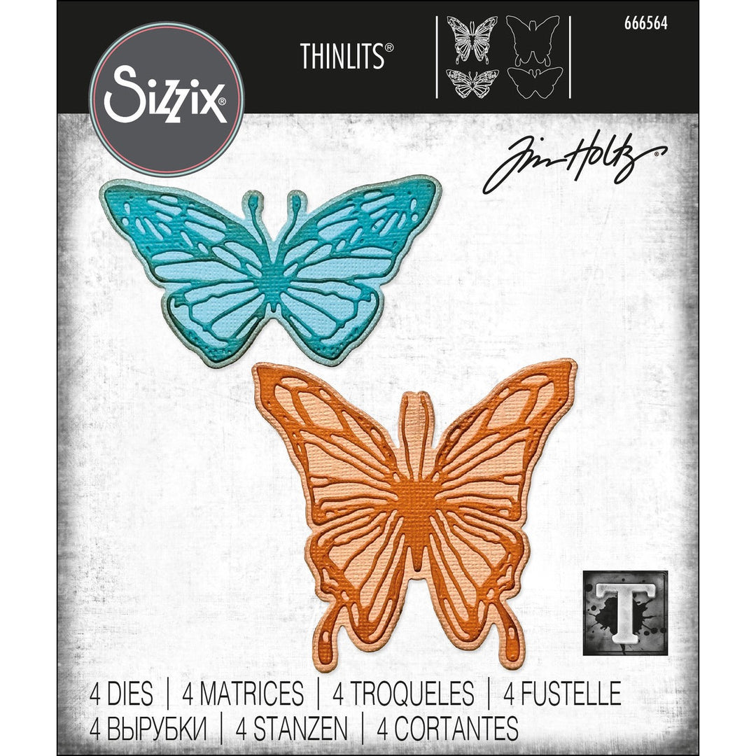 Tim Holtz Thinlits Dies: Vault Scribbly Butterfly, 4/Pkg, by Sizzix (666564)