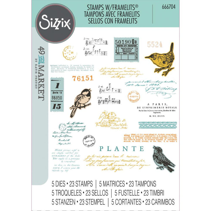 Sizzix/49 and Market A5 Clear Stamps With Framelits Die: Bird Song (5A0024151G7BP)