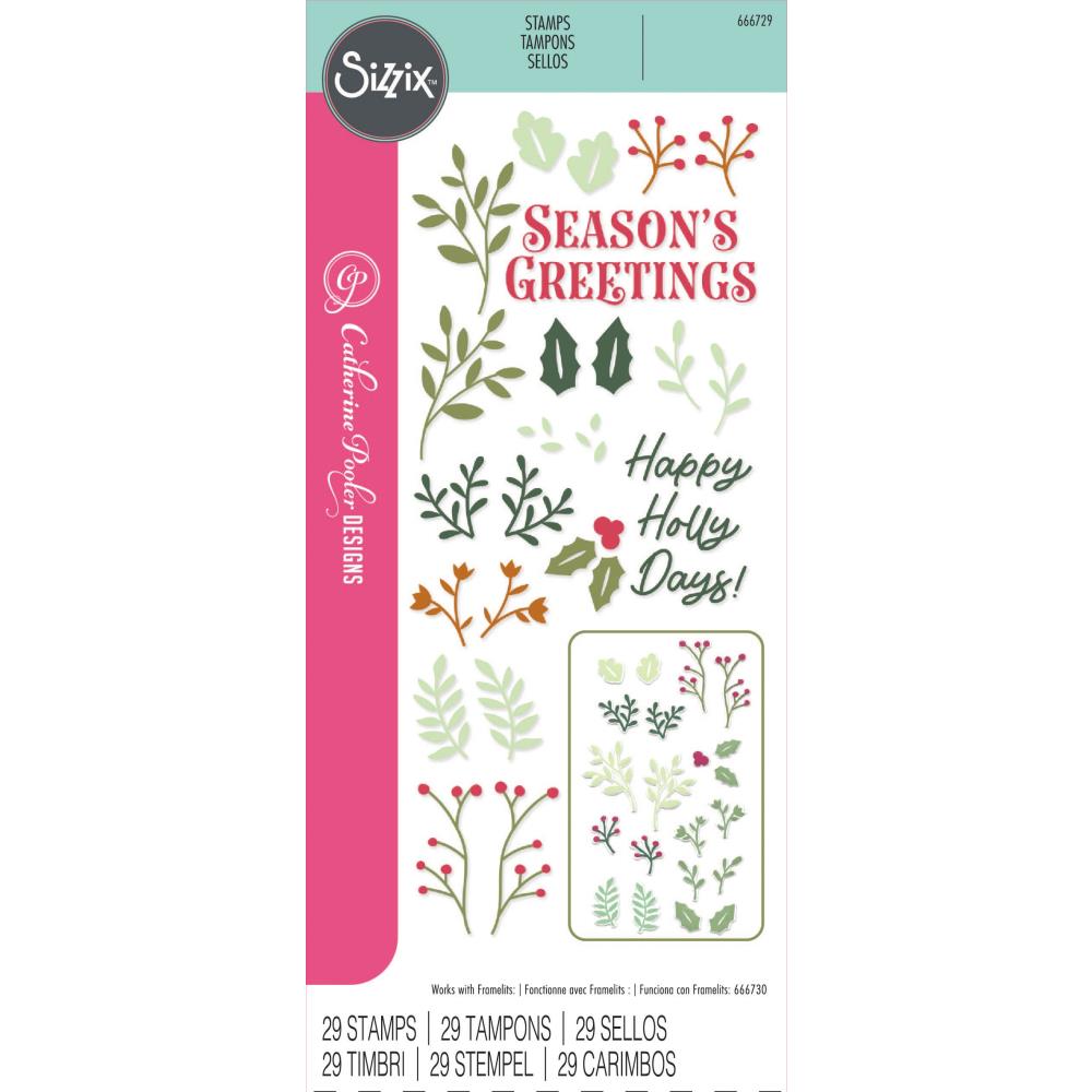 Sizzix Clear Stamps Set: Happy Holly Days, 29/Pkg, By Catherine Pooler (5A00241F1G7BH)