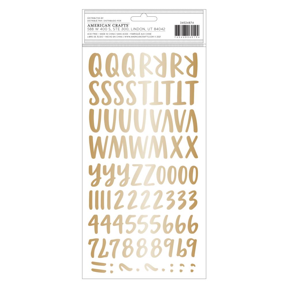 American Crafts Farmstead Harvest Puffy Thickers Stickers: Alpha w/Gold Foil, 148/Pkg (ACFH4874)