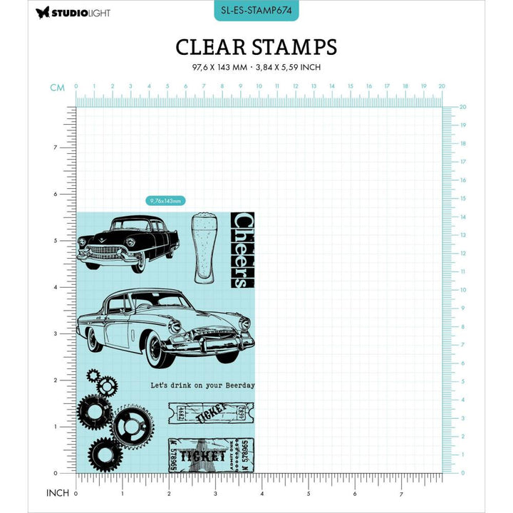 Studio Light Gearhead's Workshop Clear Stamps: Nr. 674, Beer & Cars (5A0023N91G6HW)