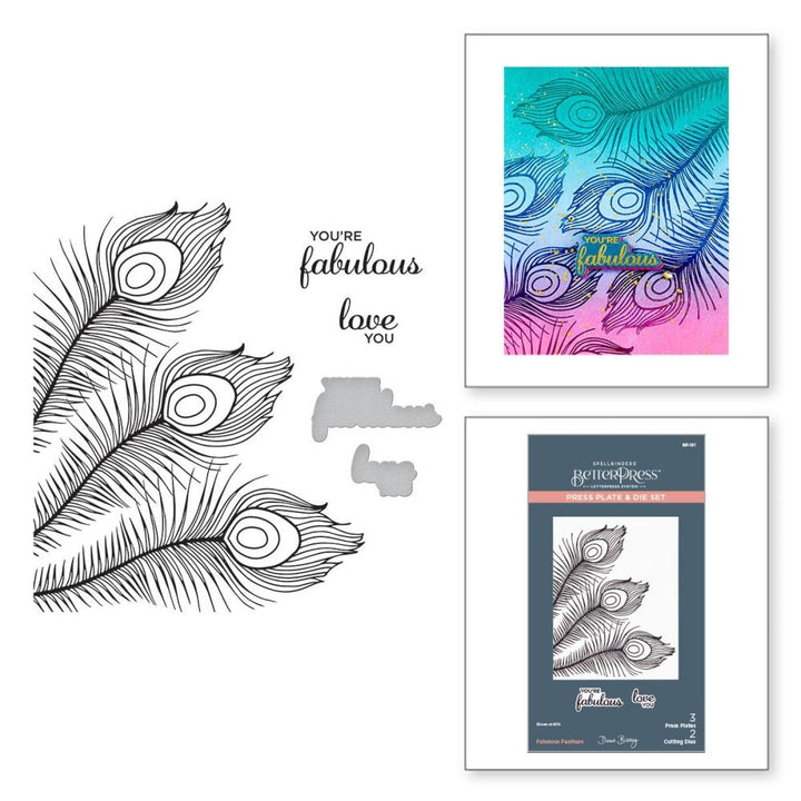 Spellbinders BetterPress Press Plate & Die Set: Fabulous Feathers, By Dawn Bibby (5A002C891GFS1)