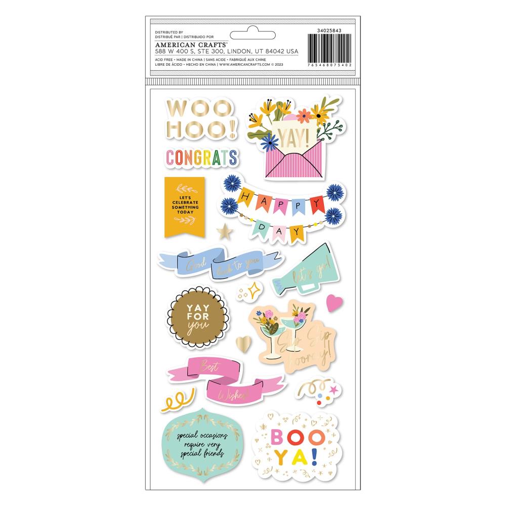 American Crafts Life Of The Party Thickers Stickers: Gold Foil Phrases, 34/Pkg (34025843)