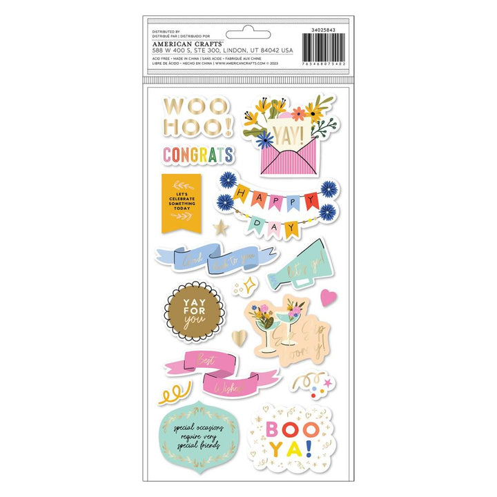 American Crafts Life Of The Party Thickers Stickers: Gold Foil Phrases, 34/Pkg (34025843)
