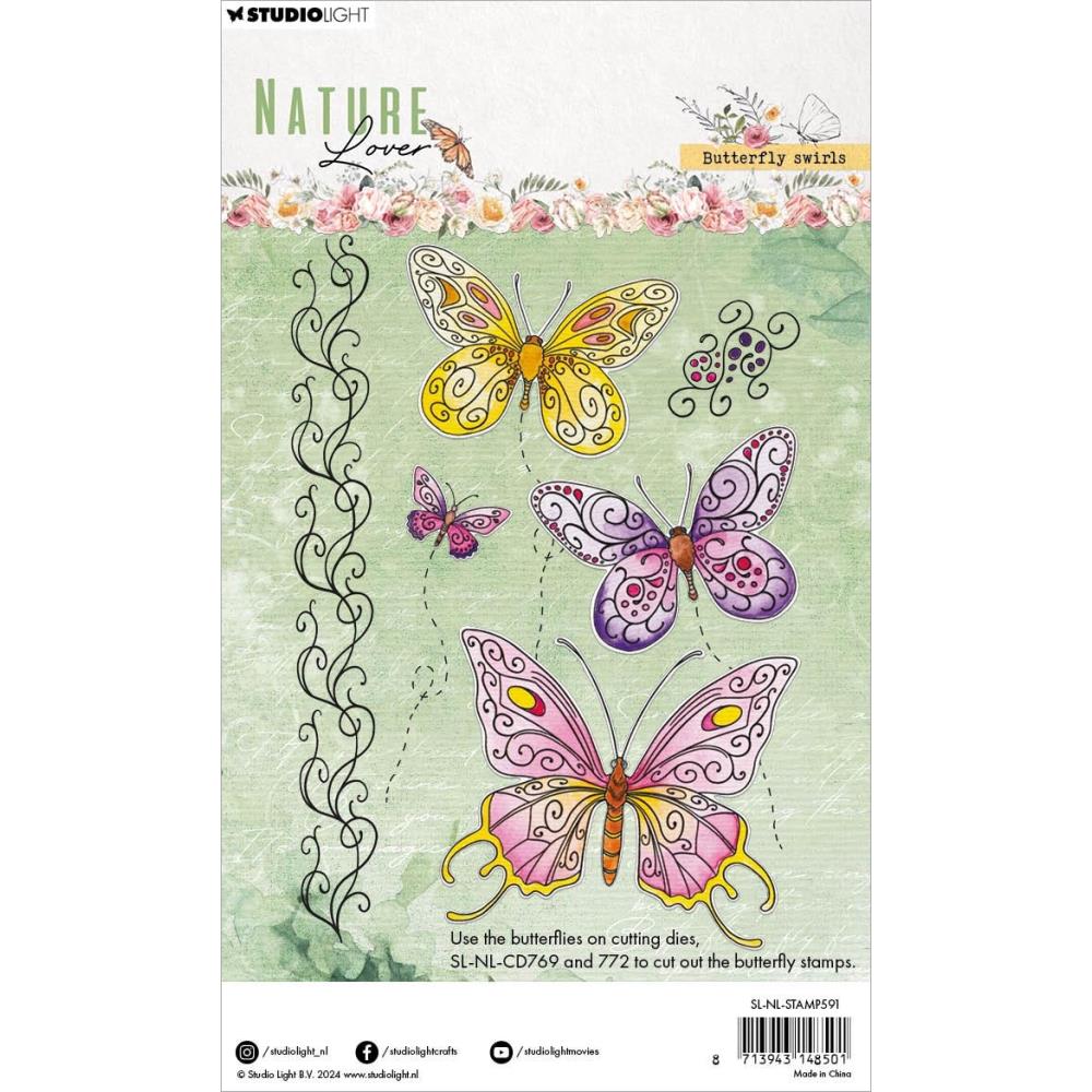 Studio Light Nature Lover Clear Stamps: Nr. 591, Butterfly Swirls (STAMP591)