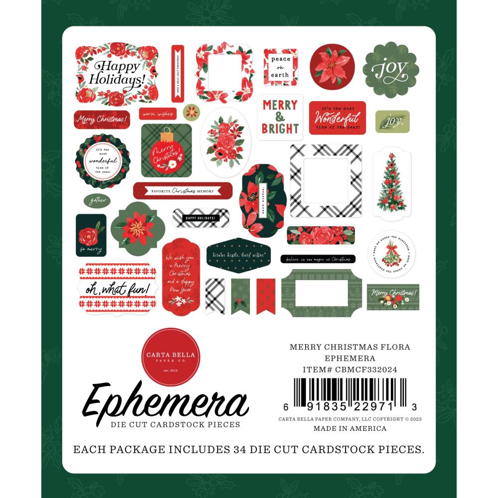 Carta Bella Christmas Flora Cardstock Ephemera: Merry (CF332024)