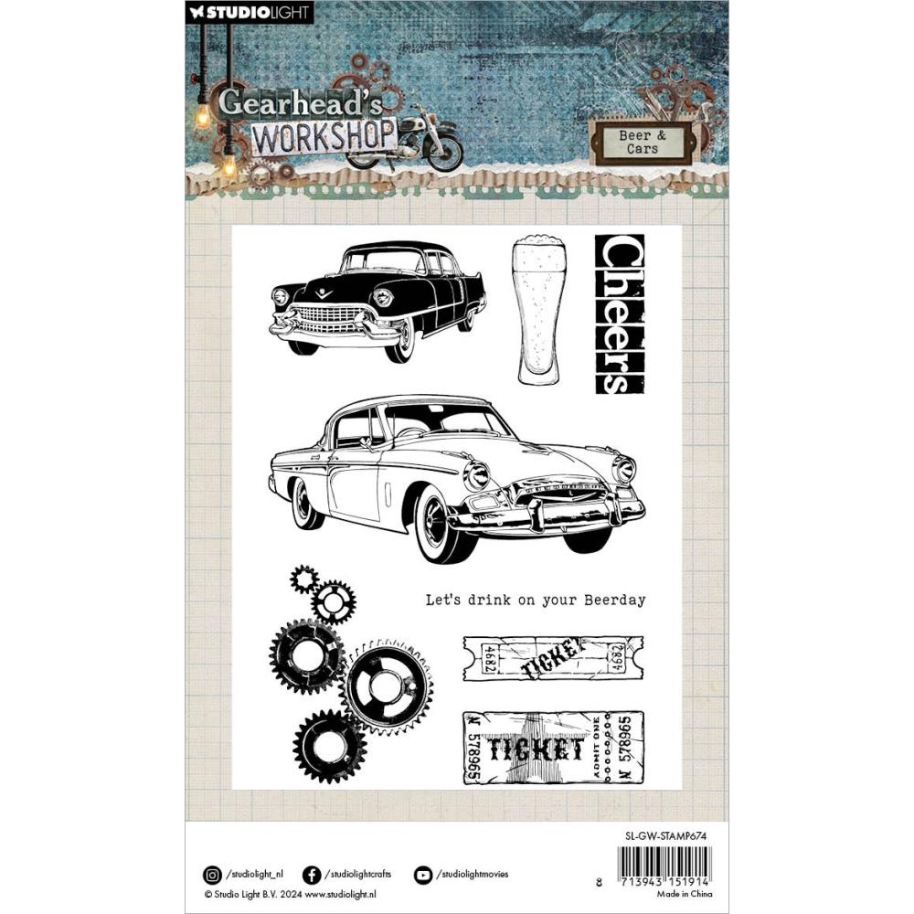 Studio Light Gearhead's Workshop Clear Stamps: Nr. 674, Beer & Cars (5A0023N91G6HW)