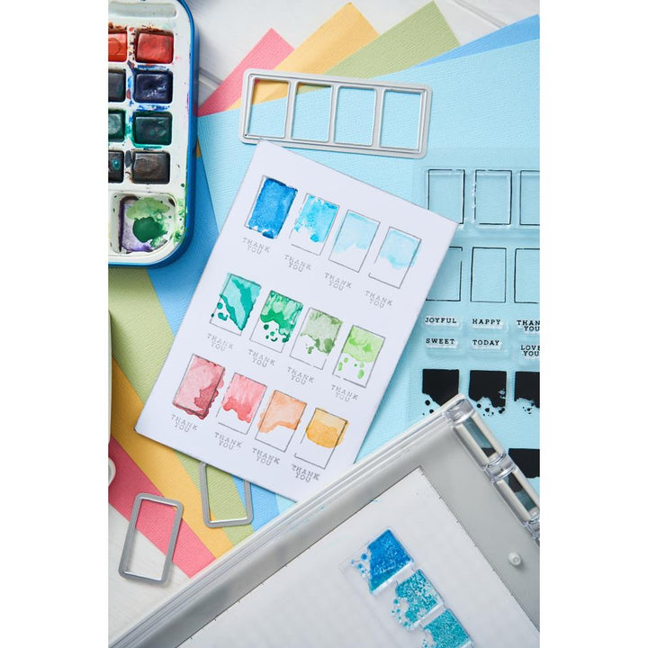 Sizzix Clear Stamps W/Framelits Dies: Painted Palettes, By 49 And Market (666811)