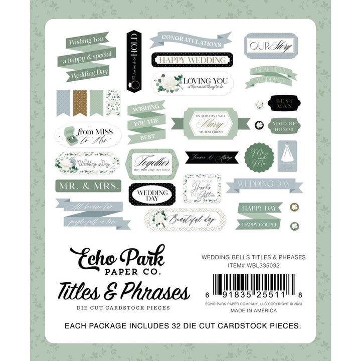 Echo Park Wedding Bells Cardstock Ephemera: Titles & Phrases (BL335032)