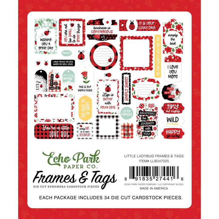 Echo Park Little Ladybug Cardstock Ephemera: Frames & Tags, 34/Pkg (LB347025)