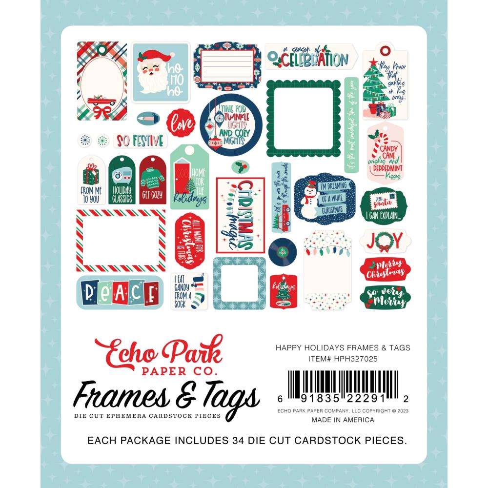 Echo Park Happy Holidays Cardstock Ephemera: Frames & Tags (PH327025)