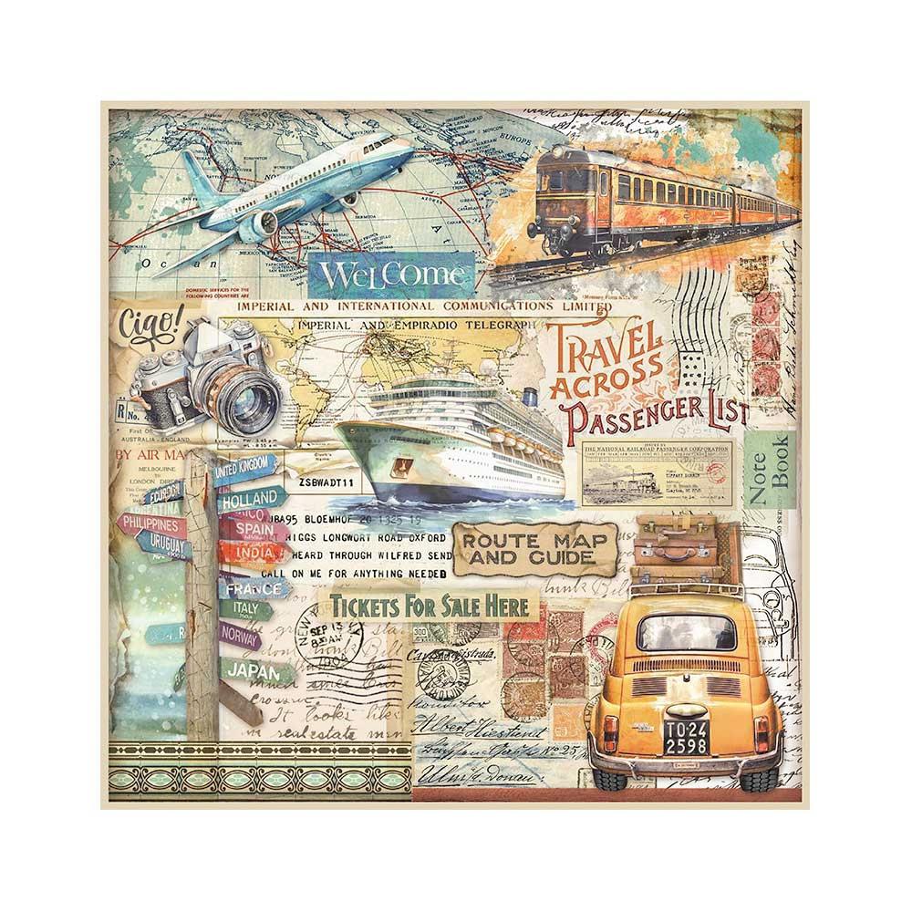 Stamperia Art Of Travelling 12"X12" Polyester Fabric, 4/Pkg (SBPLT40)