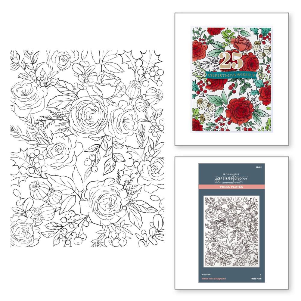 Spellbinders BetterPress Press Plate: Winter Rose Background (5A002C8D1GFTC)