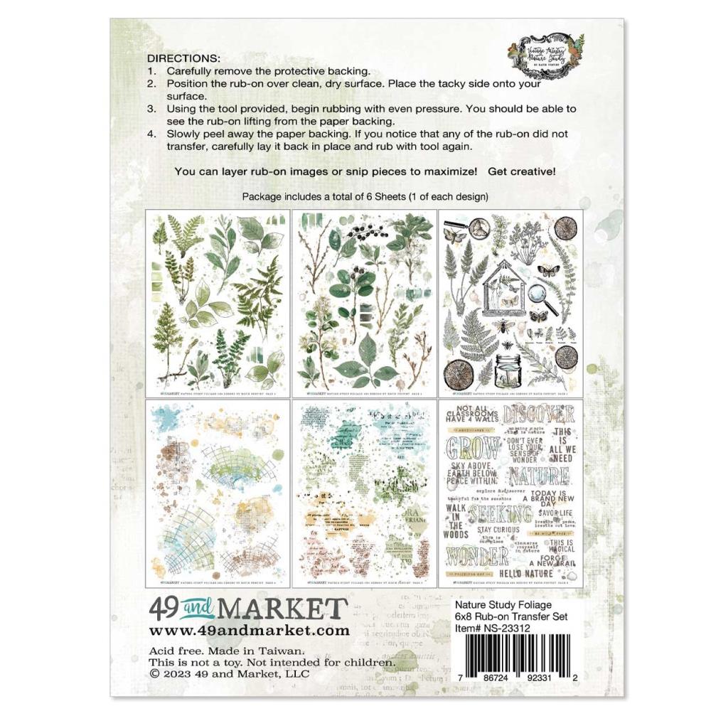 49 and Market Vintage Artistry Nature Study 6"X8" Rub-Ons: Foliage (NS23312)