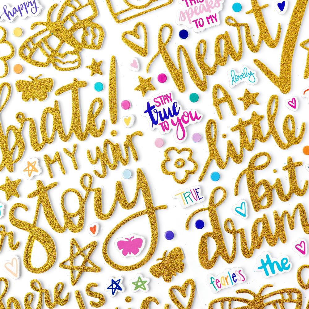 Shimelle Main Character Energy Thickers Stickers: Phrase - Gold Glitter, 123/Pkg (SHMCE115)