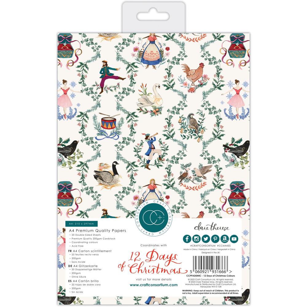 Craft Consortium 12 Days Of Christmas A4 Double-Sided Paper Pad, 20/Pkg (PPAD044C)