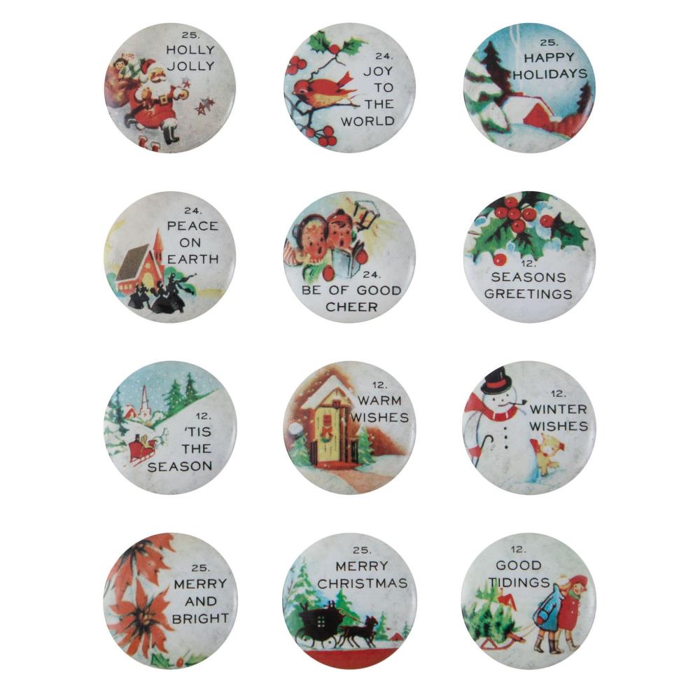 Tim Holtz Idea-ology Christmas Quote Flair Buttons, 12/Pkg (TH94196)