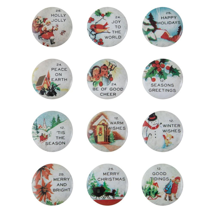 Tim Holtz Idea-ology Christmas Quote Flair Buttons, 12/Pkg (TH94196)