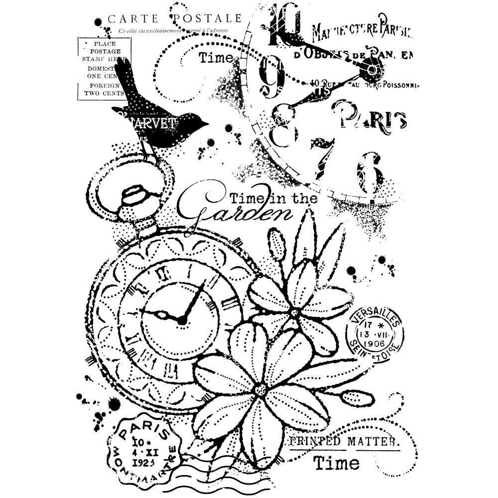 Woodware 4"X6" Clear Stamps: Pocket Watch Garden (FRS990)