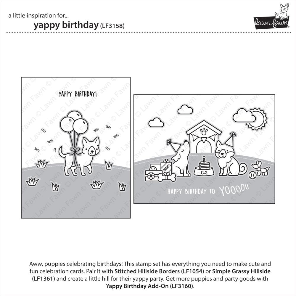 Lawn Fawn 4"X6" Clear Stamps: Yappy Birthday, 31/Pkg (LF3158)