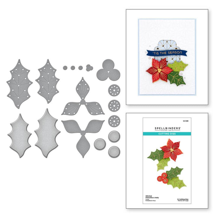 Spellbinders Stitched For Christmas Etched Dies: Stitched Poinsettia & Holly (S41299)