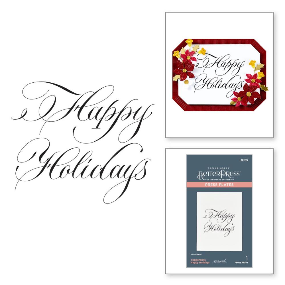 Spellbinders BetterPress Press Plate: Copperplate Happy Holidays, By Paul Antonio (5A002C761GFT0)