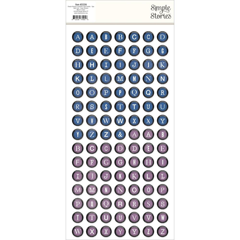 Simple Stories Simple Vintage Essentials Color Palette Foam Stickers: Type Keys Cool, 210/Pkg (VCP22239)