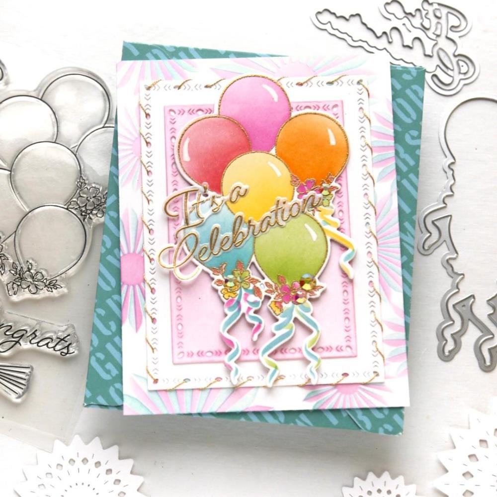 Pinkfresh Studio 4"X6" Clear Stamp Set: Ribbons & Balloons (PF198823)