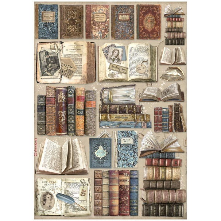 Stamperia Vintage Library A4 Assorted Rice Paper, 6 Sheets (DFSA4XVL)