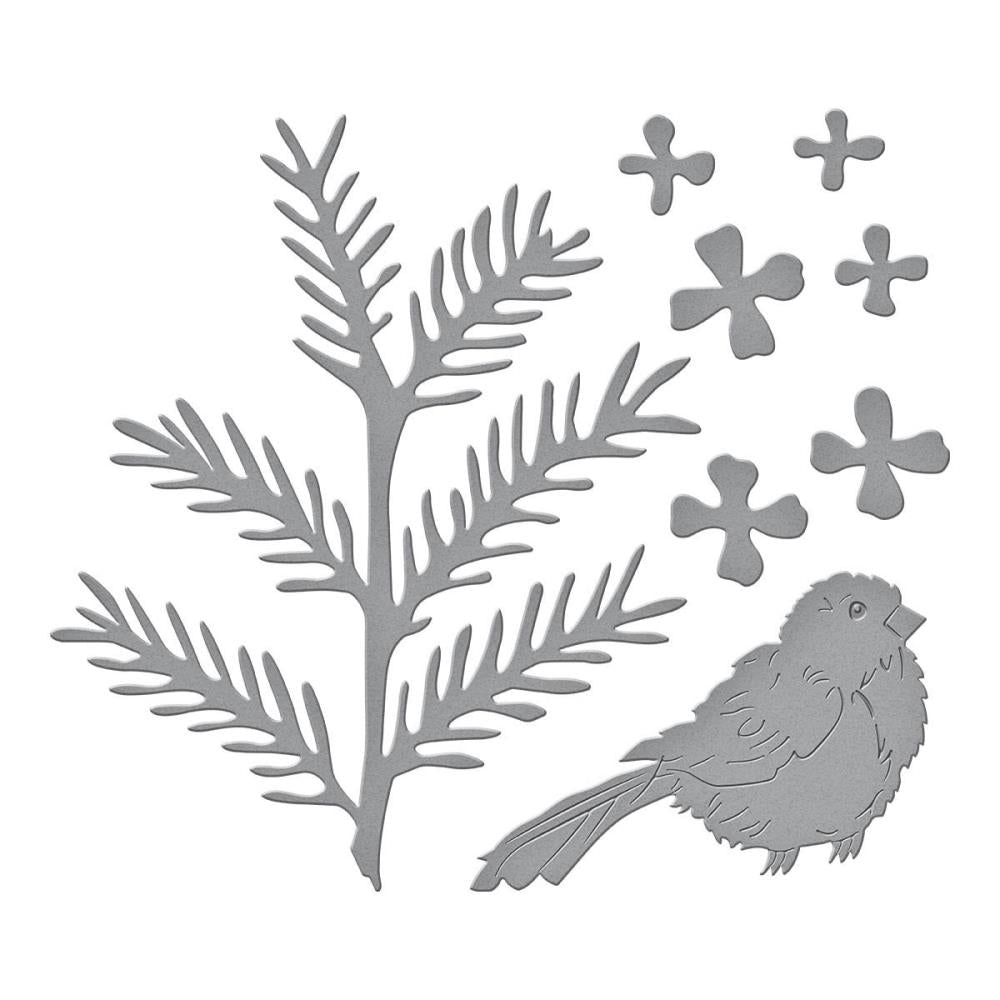 Spellbinders Etched Dies: Snow Garden - Hemlock, Cones & Chickadee, By Susan Tierney-Cockburn (S41305)