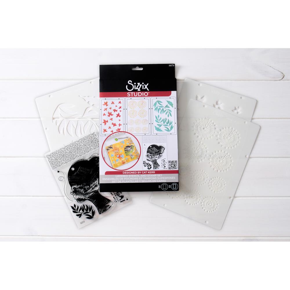 Sizzix Clear Stamp Set W/Stencils: Ikigai, 8/Pkg, By Cat Kerr (5A002BLH1GF32)