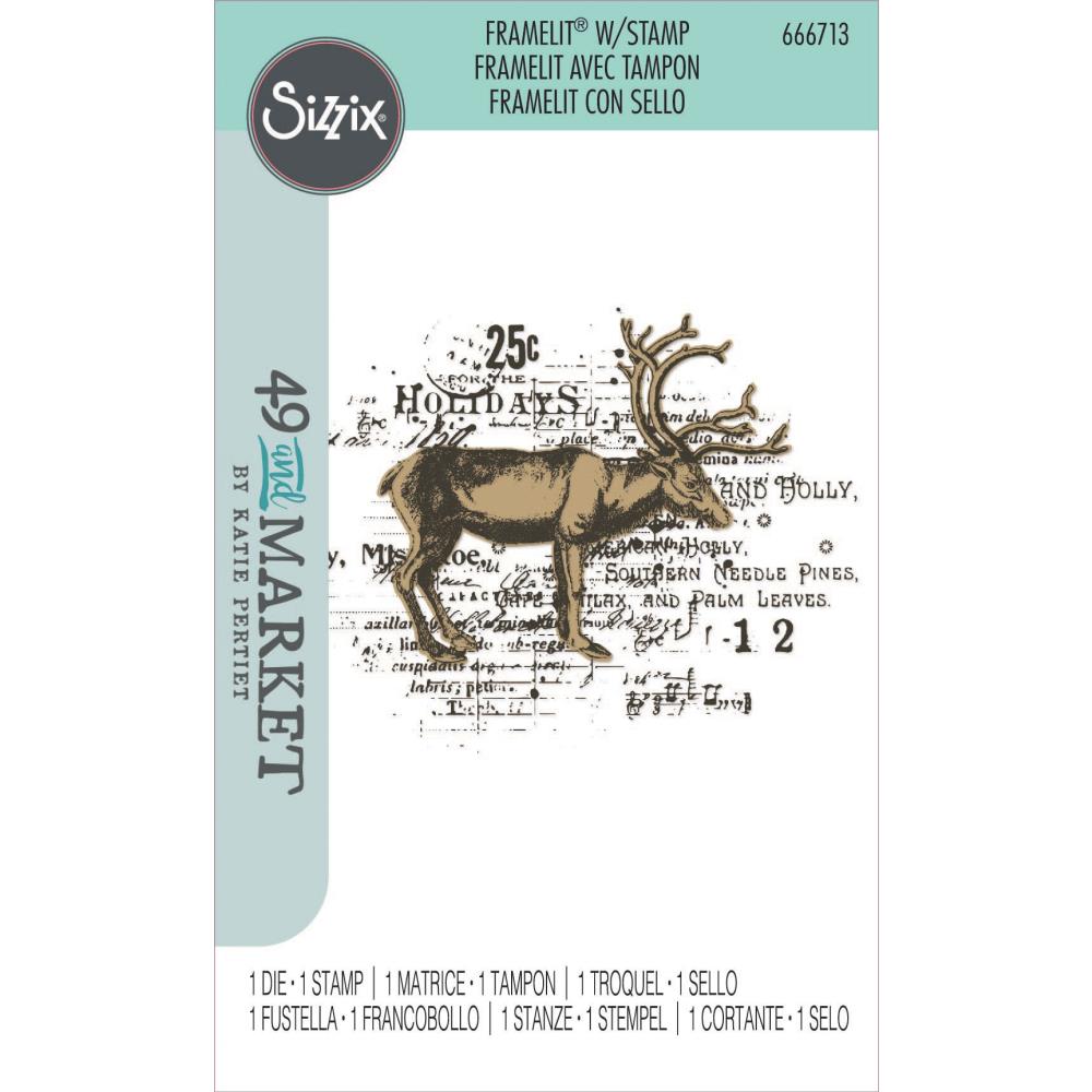 Sizzix/49 and Market Clear Stamps With Framelits Die: Reindeer Mix Cluster (5A00241K1G79T)