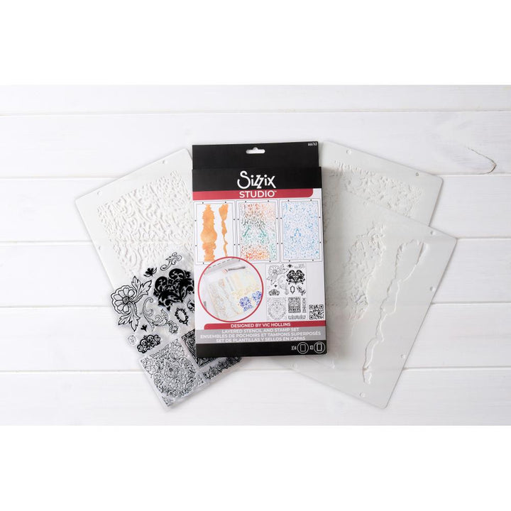 Sizzix Clear Stamp Set W/ Stencils: Ornate, 17/Pkg, By Vic Hollins (5A002BLK1GF35)