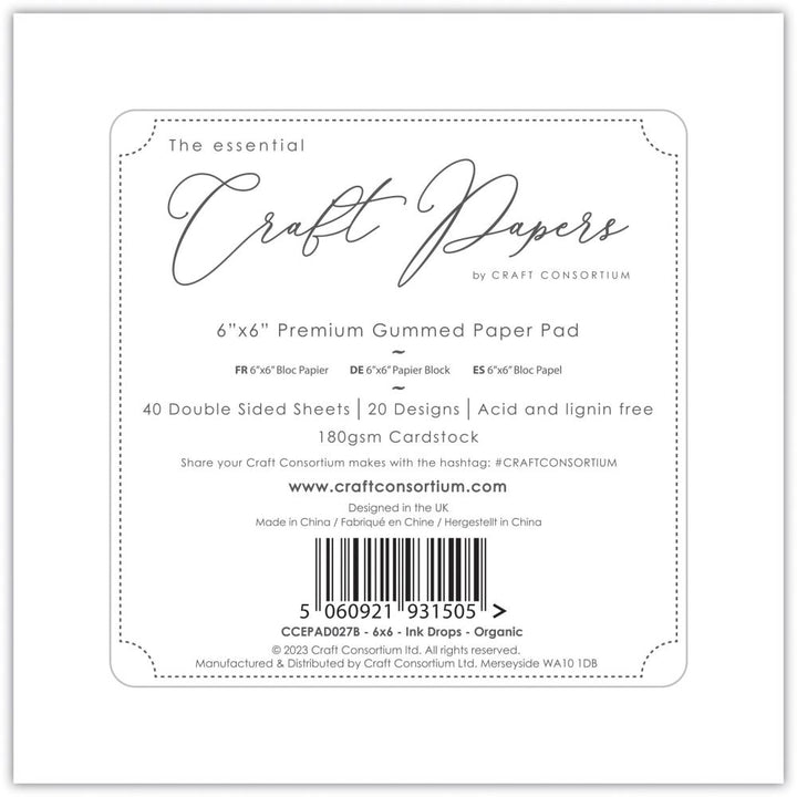 Craft Consortium Ink Drops 6"X6" Double-Sided Paper Pad: Organic, 40/Pkg (CPAD027B)
