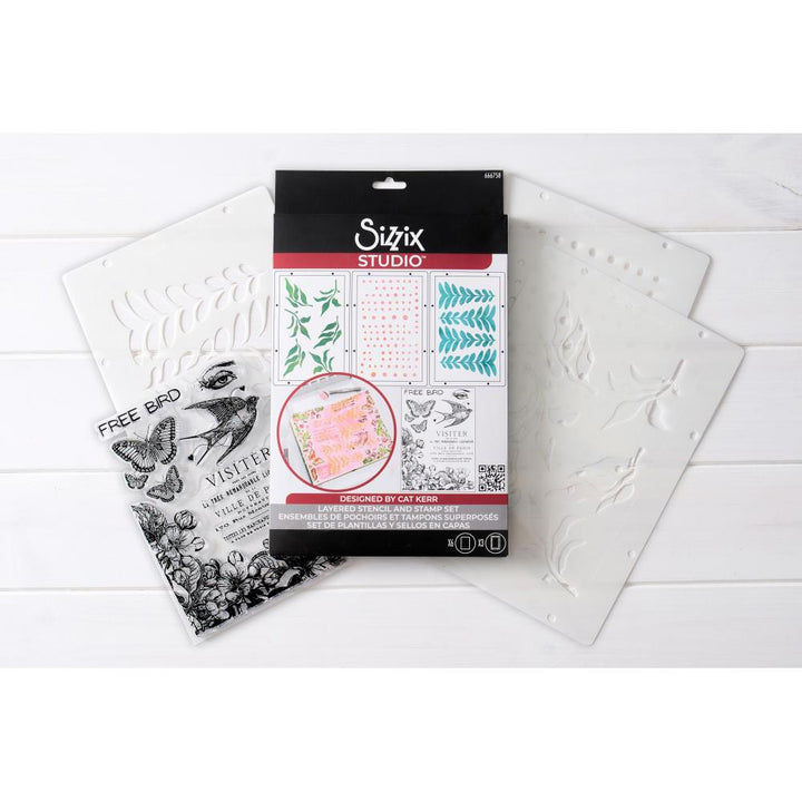 Sizzix Clear Stamp Set W/Stencils: The Visiter, 9/Pkg, By Cat Kerr (5A002BLF1GF2X)