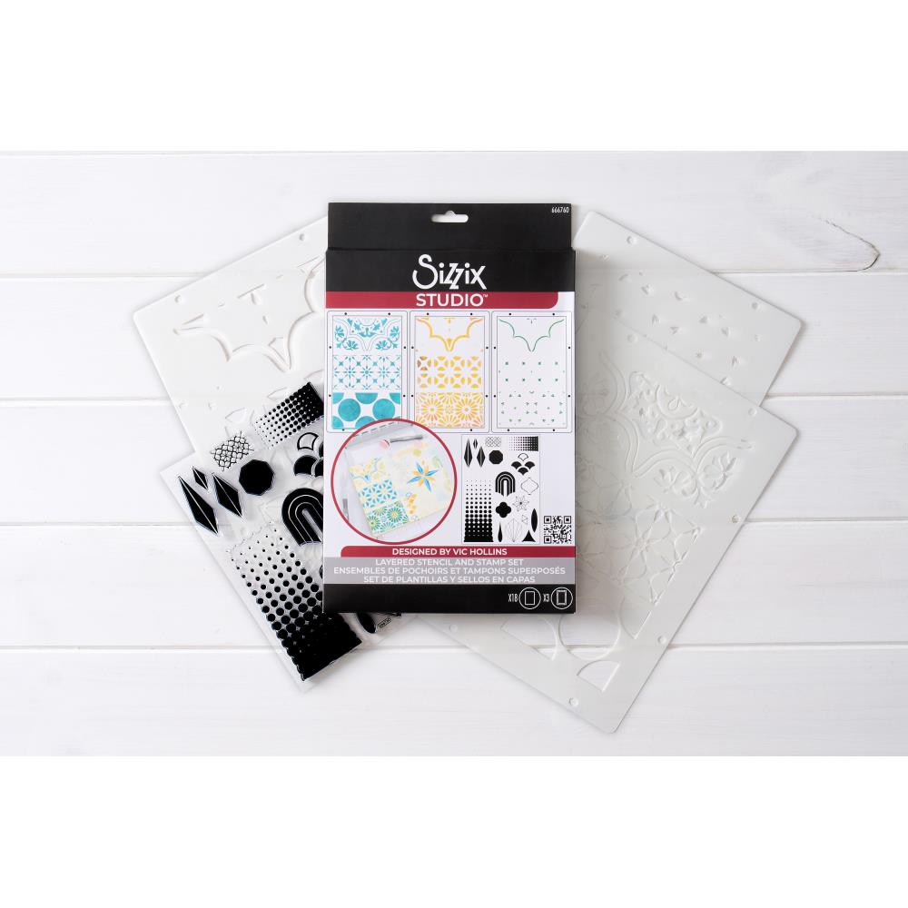 Sizzix Clear Stamp Set W/ Stencils: Geometric, 21/Pkg, By Vic Hollins (5A002BL61GF31)