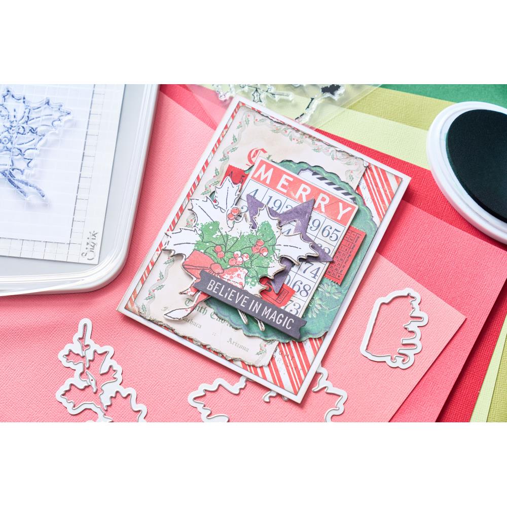 Sizzix/49 and Market A5 Clear Stamps With Framelits Die: Pencil Line Holly (5A00240R1G7BN)