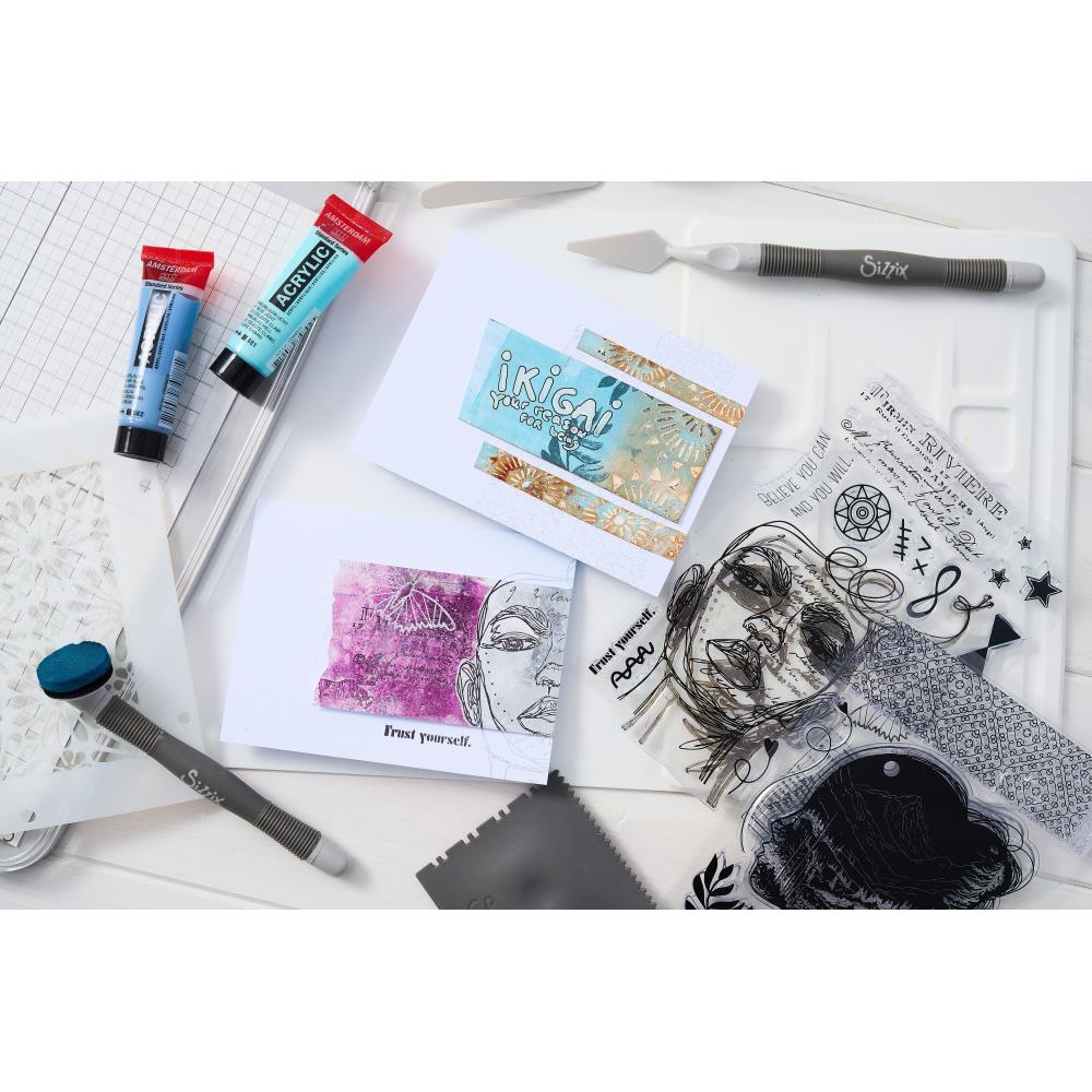 Sizzix Clear Stamp Set W/Stencils: Ikigai, 8/Pkg, By Cat Kerr (5A002BLH1GF32)