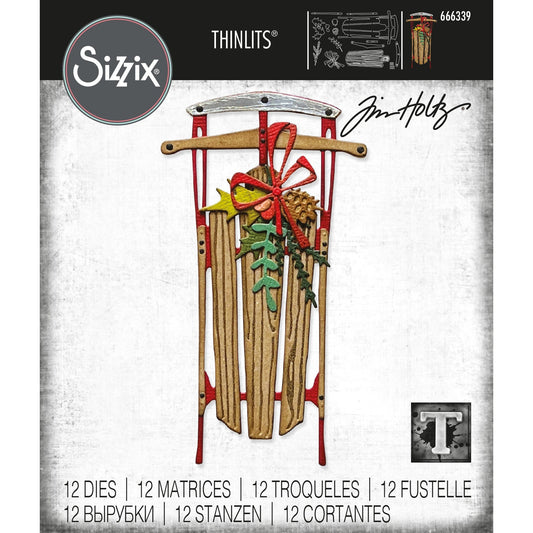 Tim Holtz Thinlits Dies: Vintage Sled, 12/Pkg, by Sizzix (666339)